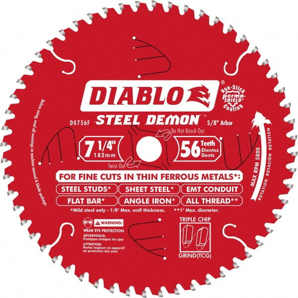 DIABLO D0756F Wet & Dry Cut Saw Blade 7-1/4" Dia, 5/8" Arbor Hole, 0.102" Kerf Width, 56 Teeth