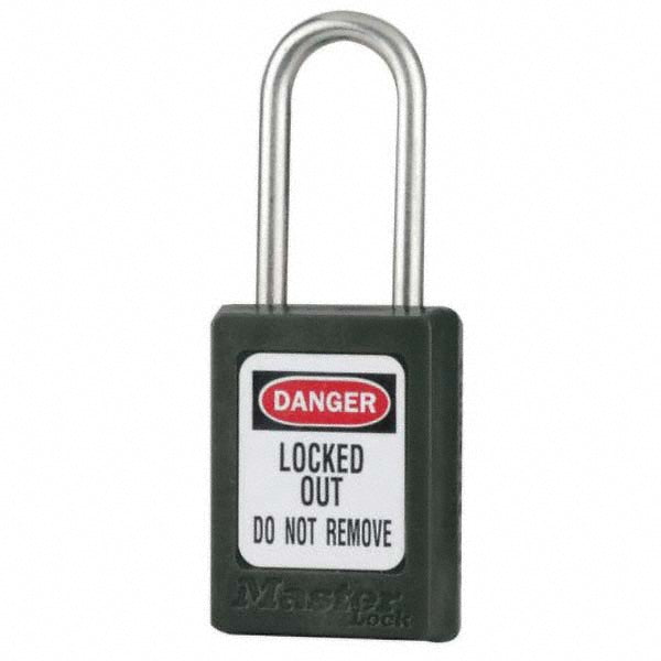 Master Lock S33BLK Lockout Padlock Keyed Different, Thermoplastic, Steel Shackle, Black