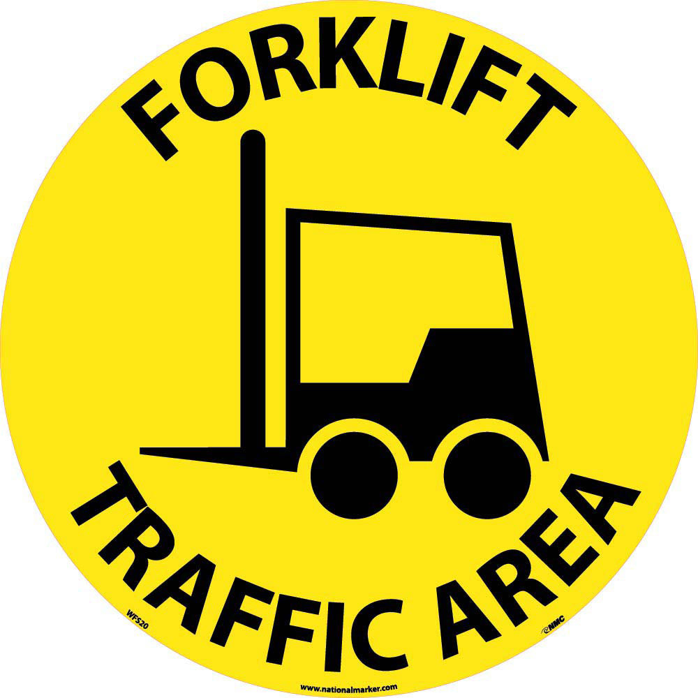 AccuformNMC WFS20 Accident Prevention Adhesive Backed Floor Sign Round, ''Forklift Traffic Area''