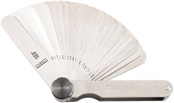 Starrett 66BS Feeler Gage Sets Maximum Thickness (mm) 0.0015 Minimum Thickness 0.0350 Minimum Thickness (mm) 0.0350 Number of Leaves 31 Material Stainless Steel Number Of Leaves 31 Leaf Length (Inch) 3-1/32 Width (mm) 1/2 Width (Inch) 1/2 Thicknesses