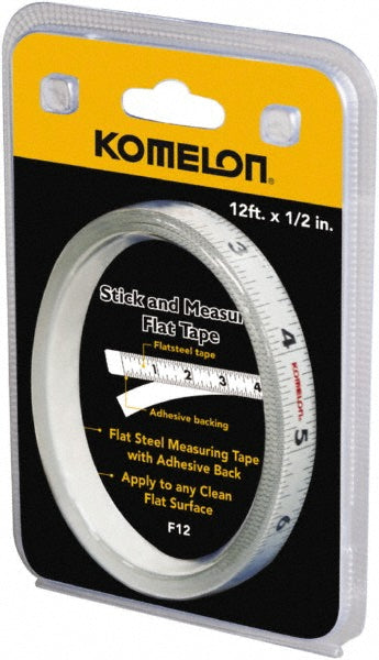 Komelon F12 Adhesive Tape Measures Length (Inch) 144  Length (Feet) 12.00  Length (Meters) 3.70  Length (cm) 300.00  Graduation (mm) 1.0000 in 0.0025 0.0025  Graduation (Inch) 1.0000 in 0.0025 1 0.0025
