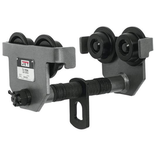 Jet 262005 Trolleys Flange Width (Inch) 2-1/2 - 8 Maximum I-beam Height 24.50 in Minimum I-beam Height 3 in Wheel Material Steel Standards ANSI/ASME B30.11 ANSI/ASME B30.17 Finish Powder Coated Includes Spacer Washer