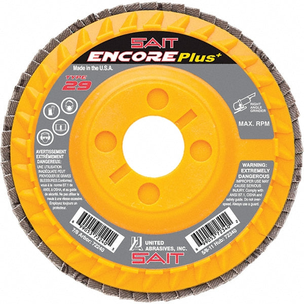 Sait 72238 Flap Disc  4-1/2" Dia, 7/8" Hole, 36 Grit, Zirconia Alumina, Type 29