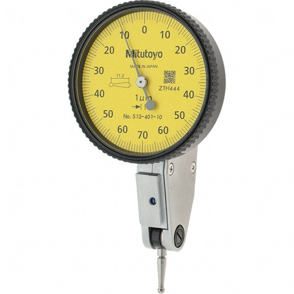 Mitutoyo 513-401-10E Horizontal Dial Test Indicator 0.14 mm Max, 0-70-0 Dial Reading, 10.00 microm Accuracy