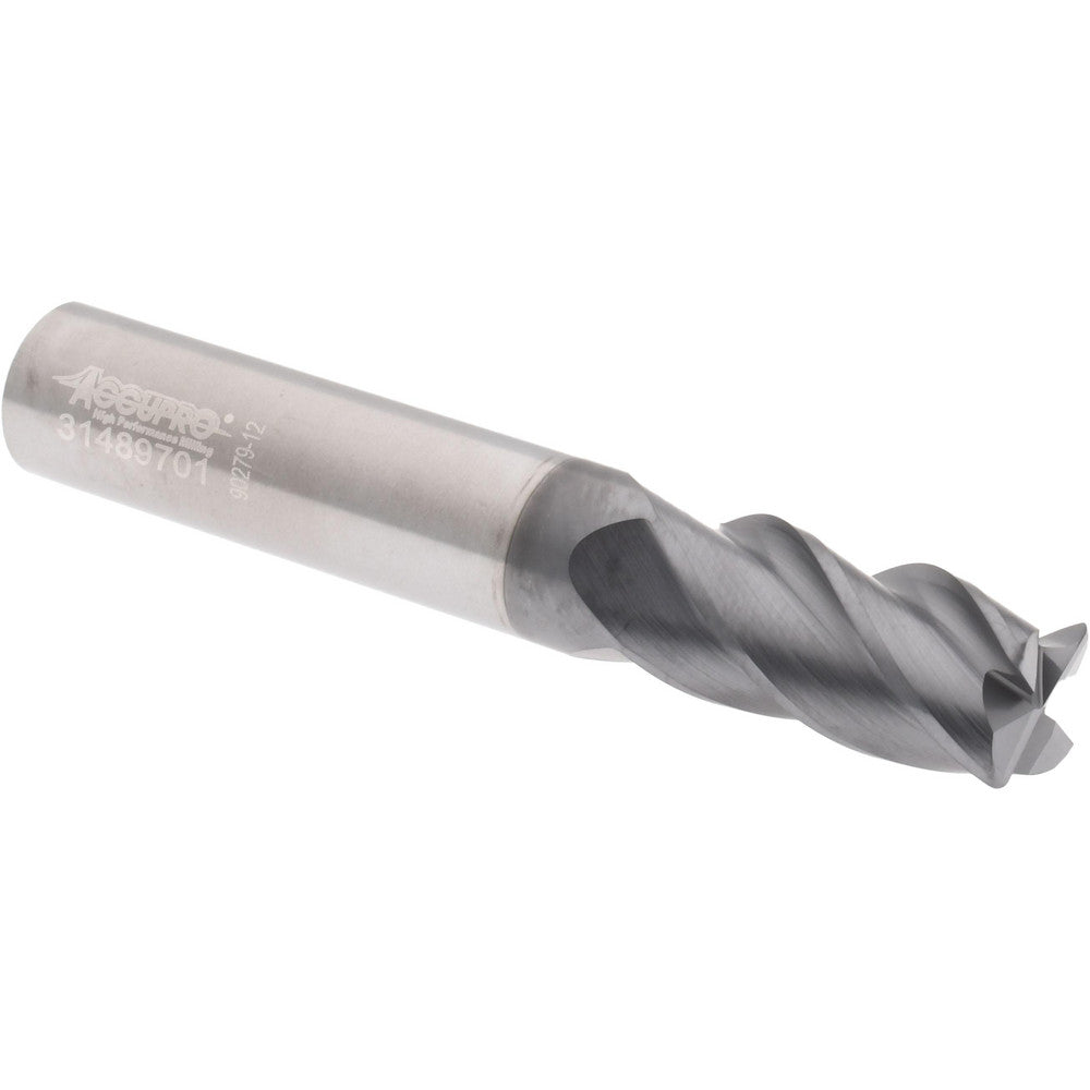 Accupro 95170106 Corner Radius End Mill 7/16" Dia, 7/8" LOC, 38 deg Helix, Corner Radius End, Centercutting Series HS