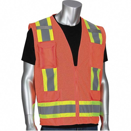 PIP 302-0500M-OR/M High Visibility Vest  Medium, Surveyor's Vest,  ANSI Class 2