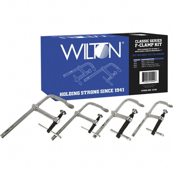 Wilton 11116 Sliding Arm Clamp Sets Clamp Type Standard Maximum Capacity (Inch) 12 8 in 4 in 12 in Throat Depths (Inch) 5.5000 4.7500 2.2500 Throat Depth (Decimal Inch) 5.5000 5.5 in 2.25 in 4.75 in Handle Style T-Handle Load Capacities (Lb.) 1,800