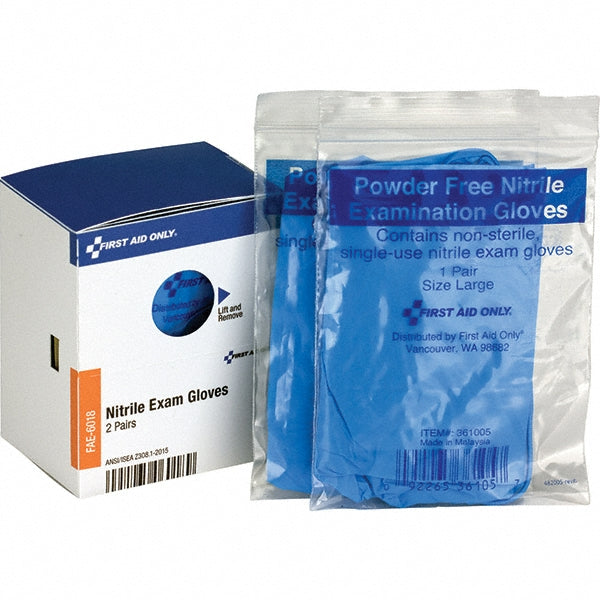 First Aid Only FAE-6018 Disposable Gloves Size Large, 2 mil, Nitrile