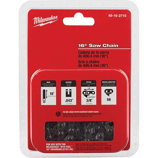 Milwaukee Tool 49-16-2715 Outdoor Power Equipment Accessories Accessory Type Saw Chain  For Use With M18 FUEL 16" Chainsaw  Material Aluminum  Length (Inch) 16 16 in  Overall Height 0.043in  