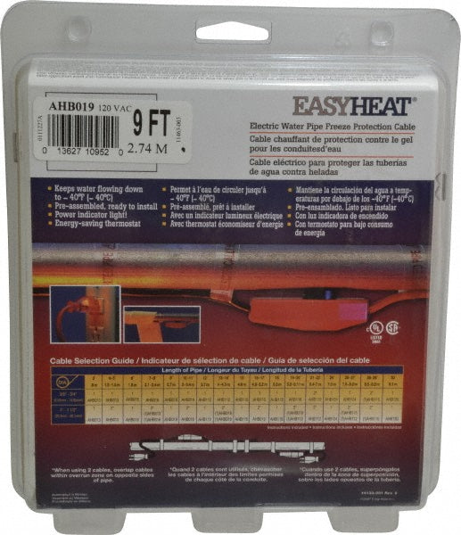 EasyHeat AHB019A 9' Long, Preassembled, Fixed Length, Fixed Wattage, Protection Heat Cable
