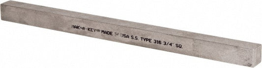 Mak-A-Key 8007500750-12 Undersized Key Stock 3/4" High, 3/4" Wide, 12" Long, 316 Stainless Steel