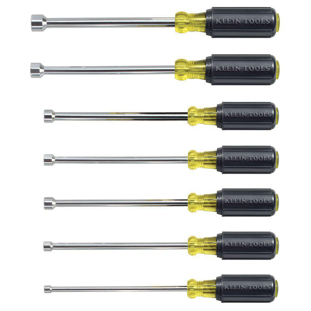 Klein Tools 647M Nut Driver Set 7 Pc, 3/16 to 1/2", Hollow Shaft, Cushion Grip Handle