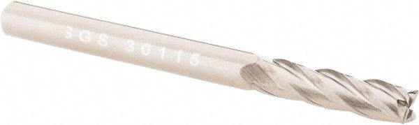 Kyocera SGS Precision Tools 30115 Square End Mill 1/8" Dia, 1/2" LOC, 4 Flute, Solid Carbide