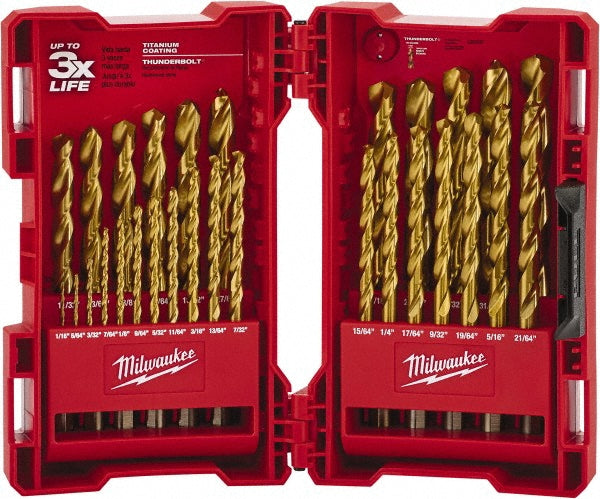 Milwaukee Tool 48-89-0012 Drill Bit Set  Jobber Length Drill Bits & Maintenance Length Drill Bits,  29 Pc,  0.0625" to  0.5000" Drill Bit Size,  135 deg, High-Speed Steel