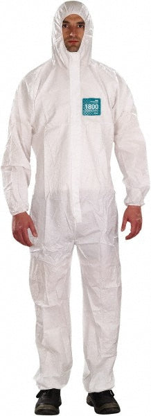 Ansell WH18-B-92-111-04 Disposable Coveralls Chemical & Liquid, Size Large, 1.5600 oz, Polyethylene, Two Way Zipper & Stormflaps Closure