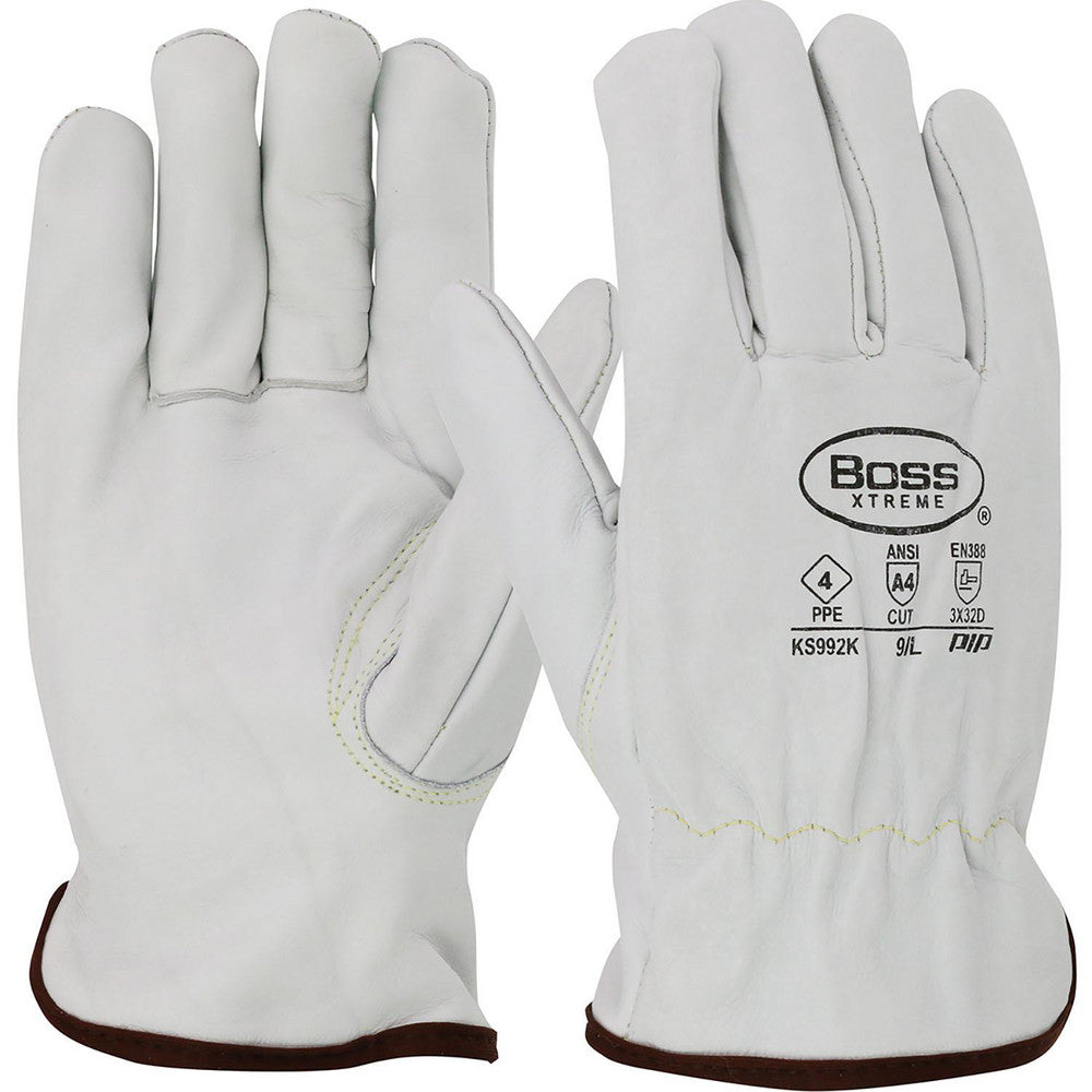 PIP KS992K/L Cut & Puncture-Resistant Gloves Boss KS992K, Size Large, ANSI Cut A4, ANSI Puncture 2, Para-Aramid Lined, Cowhide