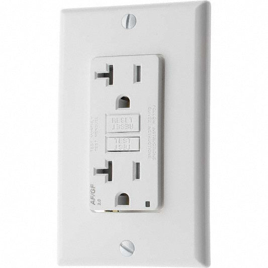 Leviton AGTR2-W GFCI Receptacles Grade Commercial Color White NEMA Configuration 5-20R Amperage 20 Reset Type Manual Voltage 125 VAC Wiring Method Side Back Body Material Thermoplastic Flange Style No Flange Flange Included No Amperage 29 A Voltag