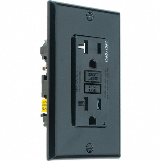 Leviton AGTR2-E GFCI Receptacles Grade Commercial Color Black NEMA Configuration 5-20R Amperage 20 Reset Type Manual Voltage 125 VAC Wiring Method Side Back Body Material Thermoplastic Flange Style No Flange Flange Included No Amperage 20 A Voltag