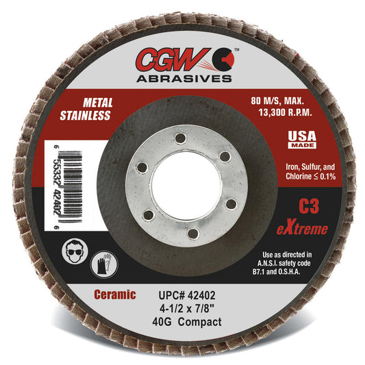 CGW Abrasives 42414 Flap Disc 5/8-11 Hole, 60 Grit, Ceramic, Compact