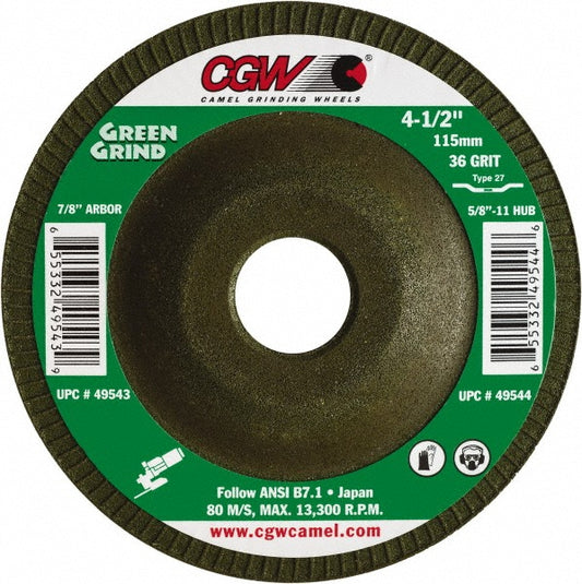 CGW Abrasives 49543 Depressed Center Wheel Type 27, 4-1/2" Dia, Zirconia Alumina
