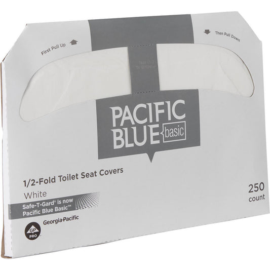 Georgia Pacific 47046 Pacific Blue Basic 1/2-Fold Toilet Seat Cover, White