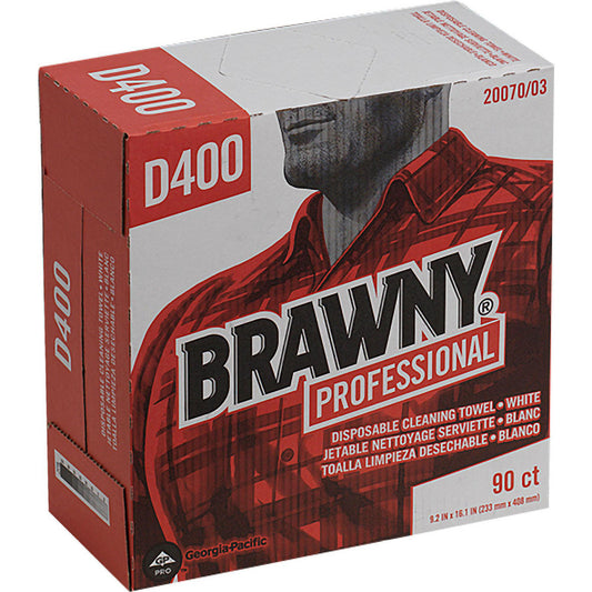Brawny Professional 20070/03 D400 Disposable Cleaning Towels, Tall Box, White