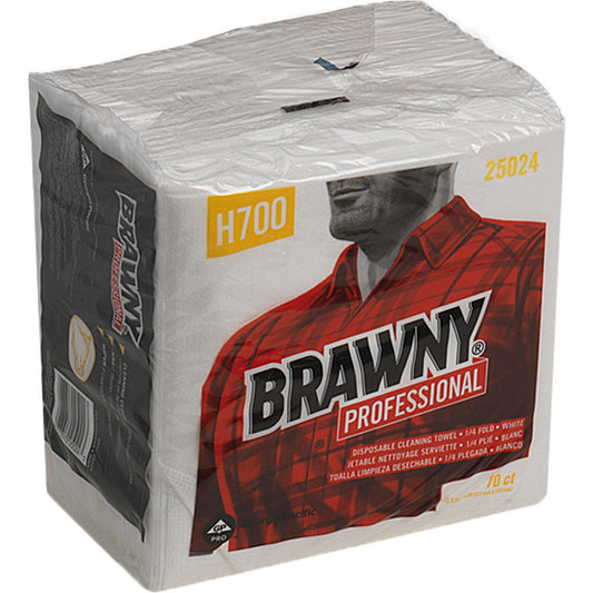 Brawny Professional 25024 H700 Disposable Cleaning Towels, Quarterfold, White