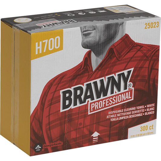 Brawny Professional 25023 H700 Disposable Cleaning Towels, Flat Pack, White