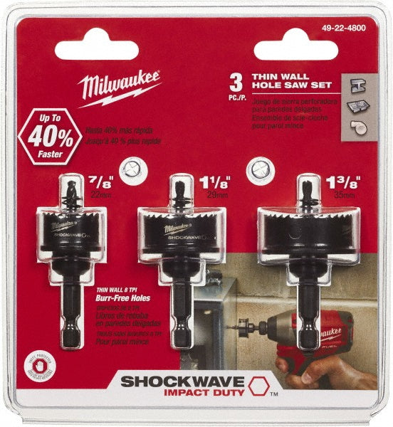Milwaukee Tool 49-22-4800 Impact Rated Hole Saw Kit 3 Pc, 7/8 to 1-3/8" Dia
