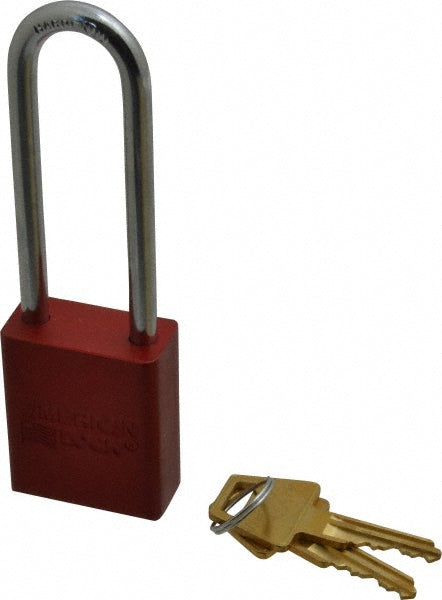 American Lock A1107KARED-33857 Lockout Padlock Keyed Alike, Aluminum, 3.0000™ High, Steel Shackle, Red