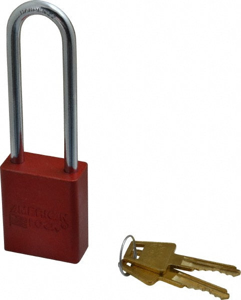 American Lock A1107KARED-36865 Lockout Padlock Keyed Alike, Aluminum, 3.0000™ High, Steel Shackle, Red