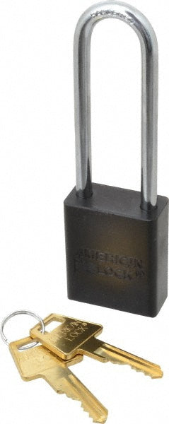 American Lock A1107BLK Lockout Padlock Keyed Different, Aluminum, 3.0000™ High, Steel Shackle, Black