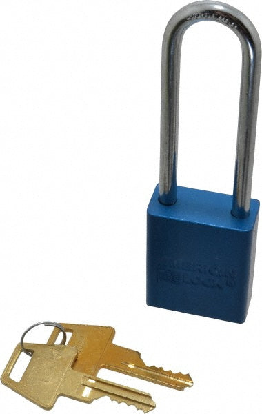 American Lock A1107BLU Lockout Padlock Keyed Different, Aluminum, 3" High, Steel Shackle, Blue