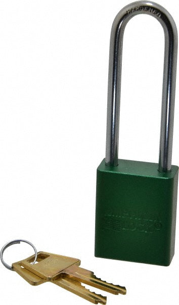 American Lock A1107GRN Lockout Padlock Keyed Different, Aluminum, 3" High, Steel Shackle, Green