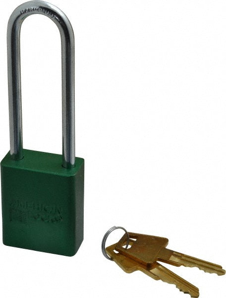 American Lock A1107KAGRN-27436 Lockout Padlock Keyed Alike, Aluminum, 3.0000™ High, Steel Shackle, Green