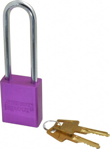 American Lock A1107PRP Lockout Padlock Keyed Different, Aluminum, 3" High, Steel Shackle, Purple