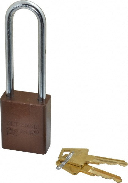 American Lock A1107KABRN-42485 Lockout Padlock Keyed Alike, Aluminum, 3.0000™ High, Steel Shackle, Brown