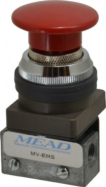 Mead MV-EMS Manually Operated Valve 3-Way & 2-Position Detent, Emergency Stop Push Button Red Actuated