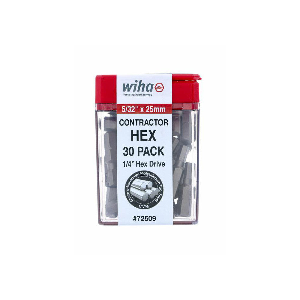 Wiha 72509 Hex Screwdriver Insert Bit 1/4" Drive, 5/32" Hex