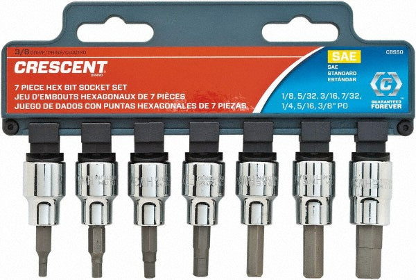 Crescent CBSS0N Hex Bit Socket Set 3/8" Drive, 7 Pc, 1/8 to 3/8" Hex