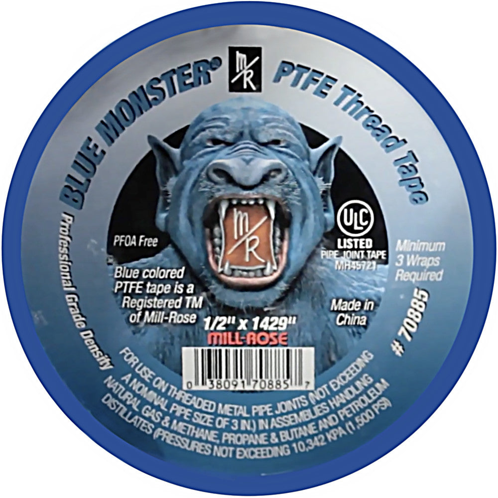Blue Monster 70887 1™ Wide x 1,429™ Long, PTFE Thread Sealant, Blue