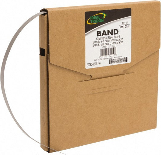 Ideal Tridon 600800181200 Band Clamp Banding Strap Roll, 1/2" Wide, 0.02" Thick, 201  Stainless Steel