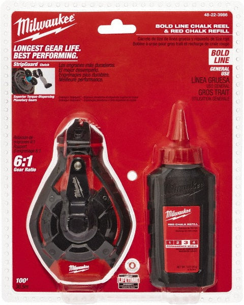 Milwaukee Tool 48-22-3986 100' Long Chalk Reel, Chalk, Line Level