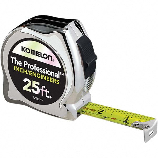 Komelon 425IEHV Tape Measure 25' Long, 1" Width, High-Visibility Yellow & White Blade