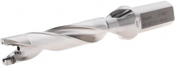 Iscar 3201740 Replaceable-Tip Drill 0.827 to 0.862" Dia, 4.13" Max Depth, 1" Weldon Flat Shank