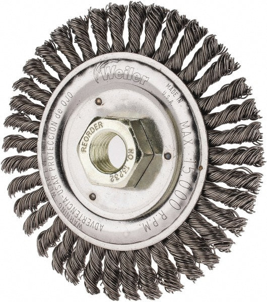 Weiler 94051 Wheel Brush 4-1/2" Wheel Dia, 3/16" Face Width, 0.0200" Wire Dia, Knotted