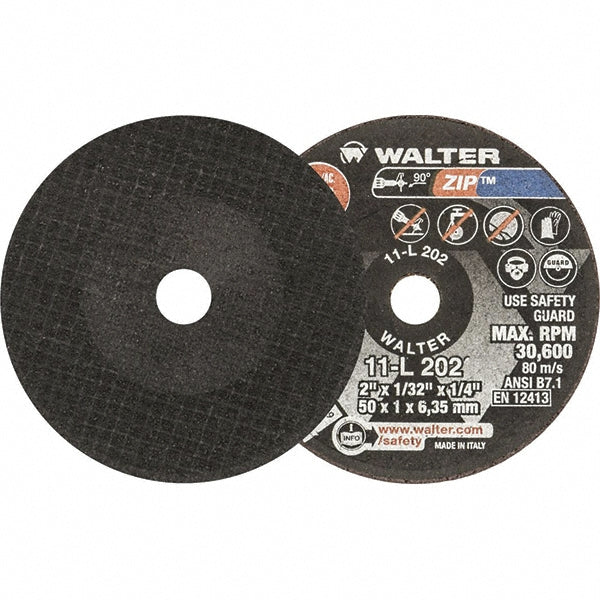 WALTER Surface Technologies 11L202 Cut-Off Wheel Type 1, 2" Dia, 1/32" Thick, 1/4" Hole, Aluminum Oxide