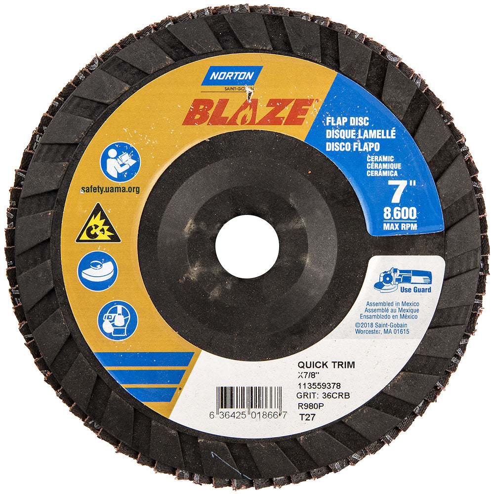 Norton 63642501866 Flap Disc 7/8" Hole, 36 Grit, Ceramic Alumina, Type 27