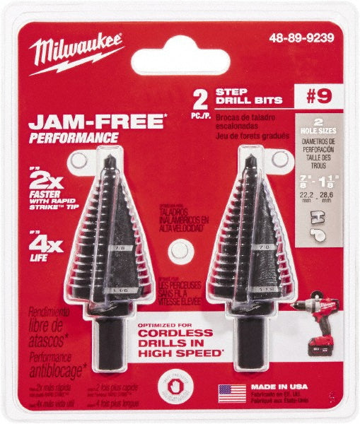 Milwaukee Tool 48-89-9239 Step Drill Bits 7/8" to 1-1/8" Hole Dia, High Speed Steel, 2 Hole Sizes