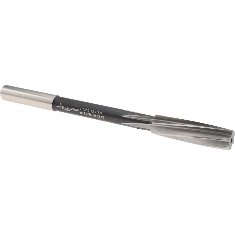 Walter-Titex 5071840 Chucking Reamer 12 mm Dia, 151 mm OAL, 44 mm Flute Length, Spiral Flute, Straight-Cylindrical Shank, Cobalt Steel